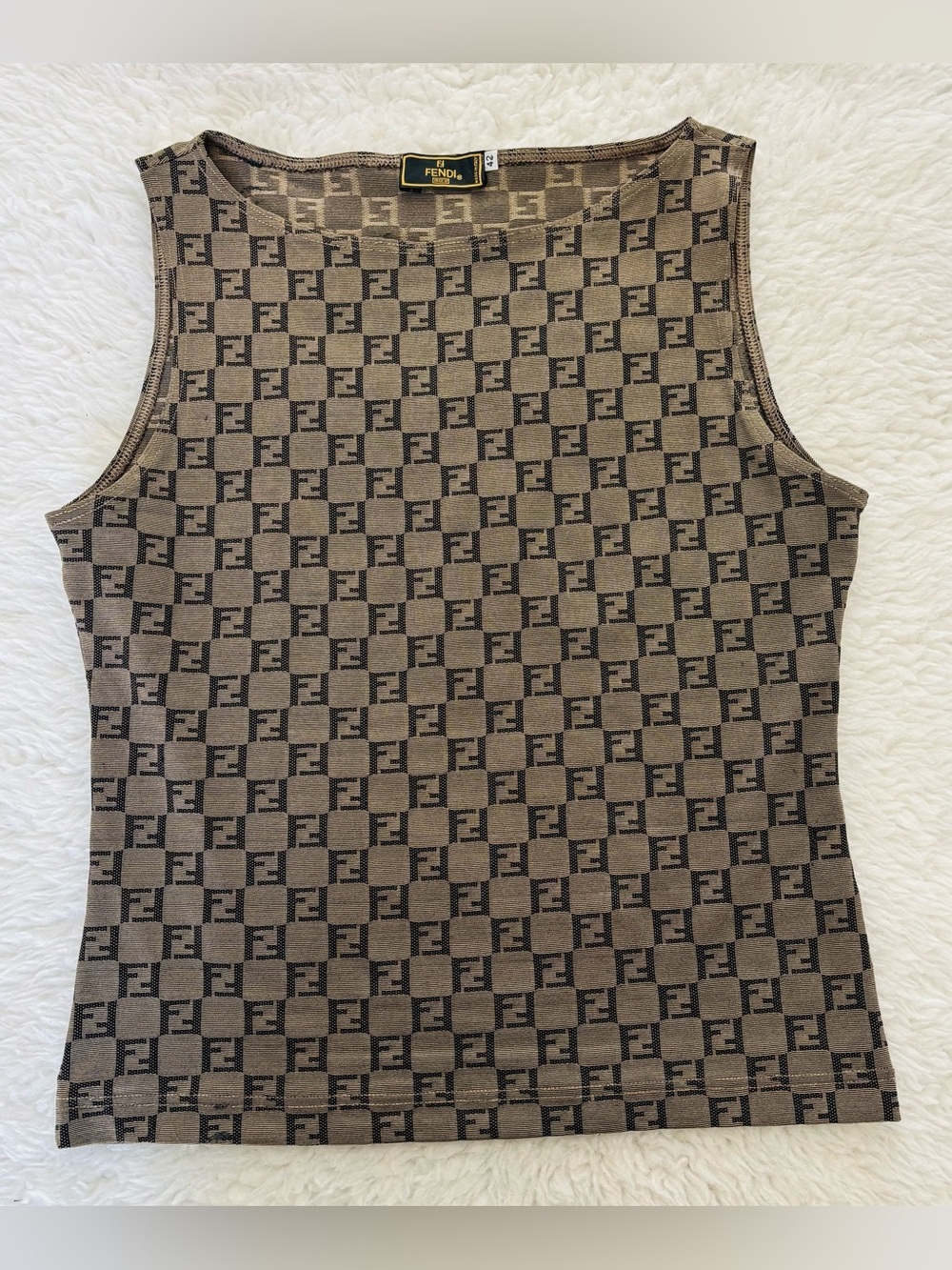 Fendi Brown FF Logo Vintage Sleeveless Stretchy Tank Top size IT/EU 42
